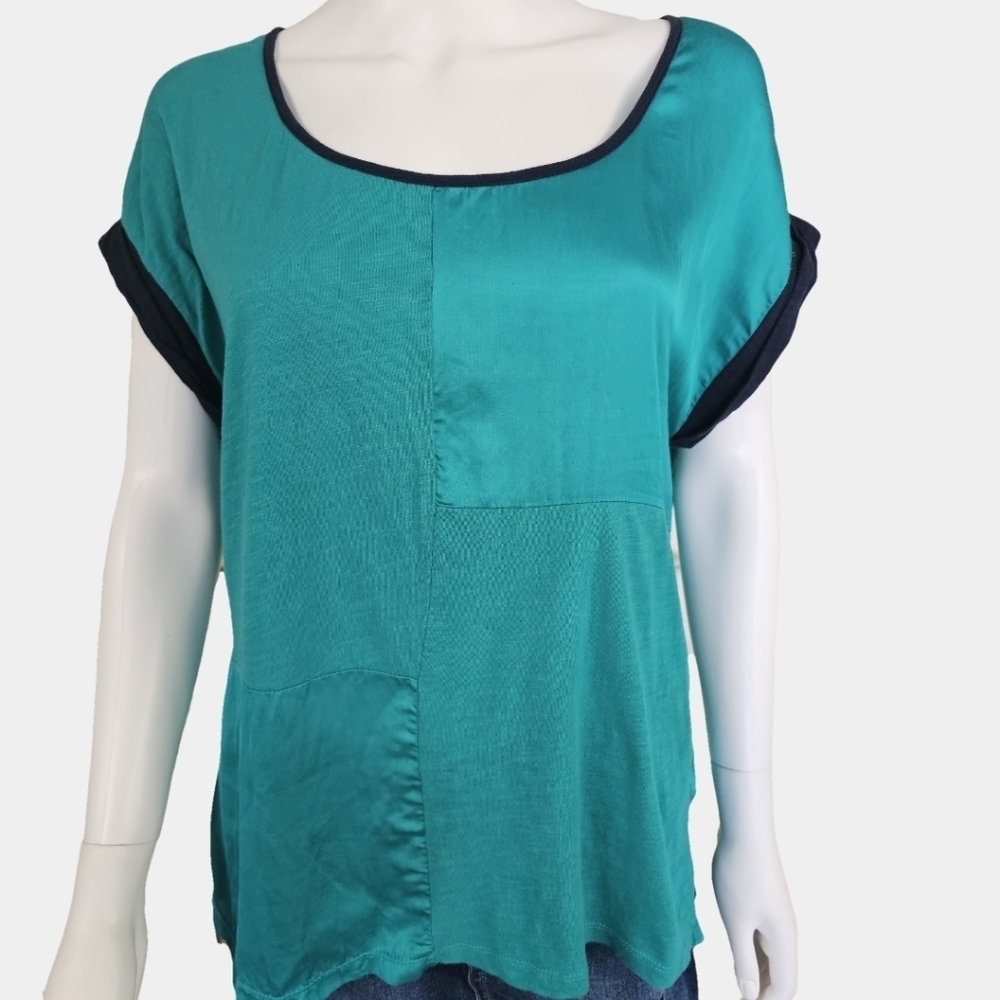 Lucky Brand Paneled Short Cuffed Sleeve Teal Color Top Size XL
